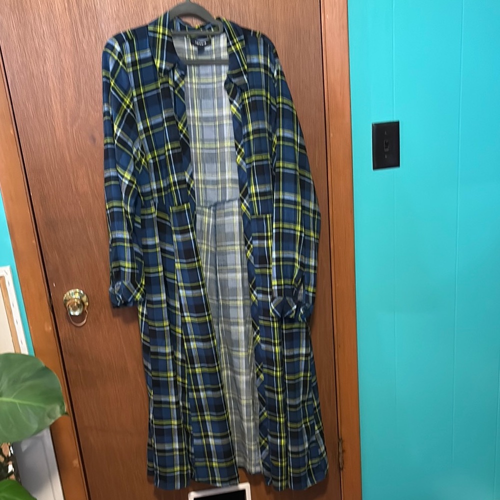 Plaid Longline Coat Kimono Torrid size 3 plaid
